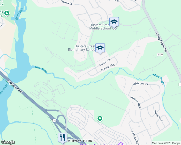 map of restaurants, bars, coffee shops, grocery stores, and more near 1960 West Brandymill Lane in Jacksonville