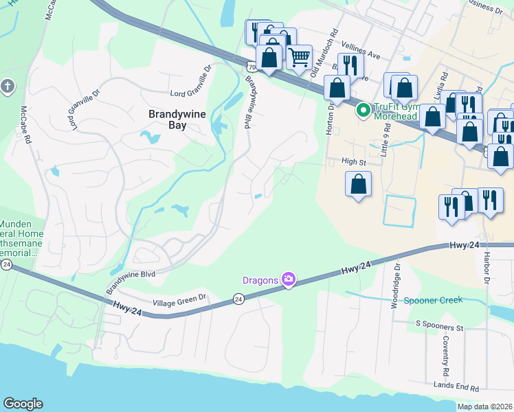 map of restaurants, bars, coffee shops, grocery stores, and more near 213-219 Carefree Ln in Morehead City