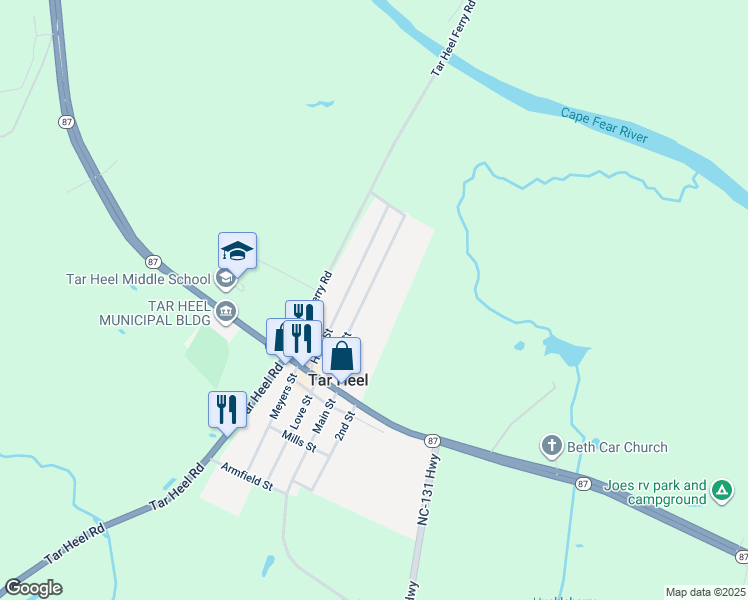 map of restaurants, bars, coffee shops, grocery stores, and more near 234 Pine Street in Tar Heel