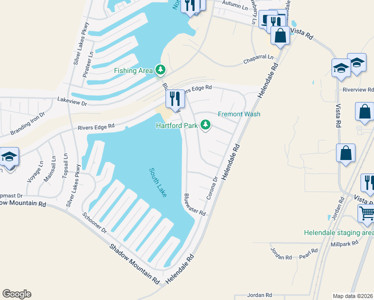 map of restaurants, bars, coffee shops, grocery stores, and more near 26622 Bluewater Road in Helendale
