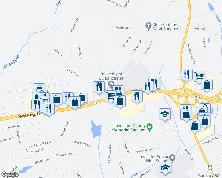 map of restaurants, bars, coffee shops, grocery stores, and more near 476 Hubbard Drive in Lancaster