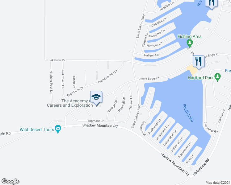 map of restaurants, bars, coffee shops, grocery stores, and more near 26655 Voyage Lane in Helendale