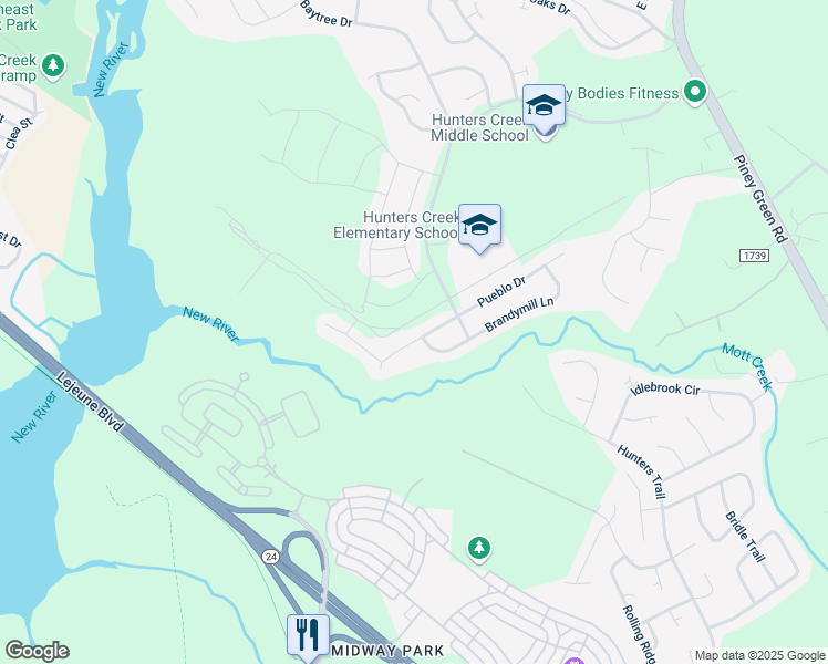 map of restaurants, bars, coffee shops, grocery stores, and more near 995 West Pueblo Drive in Jacksonville