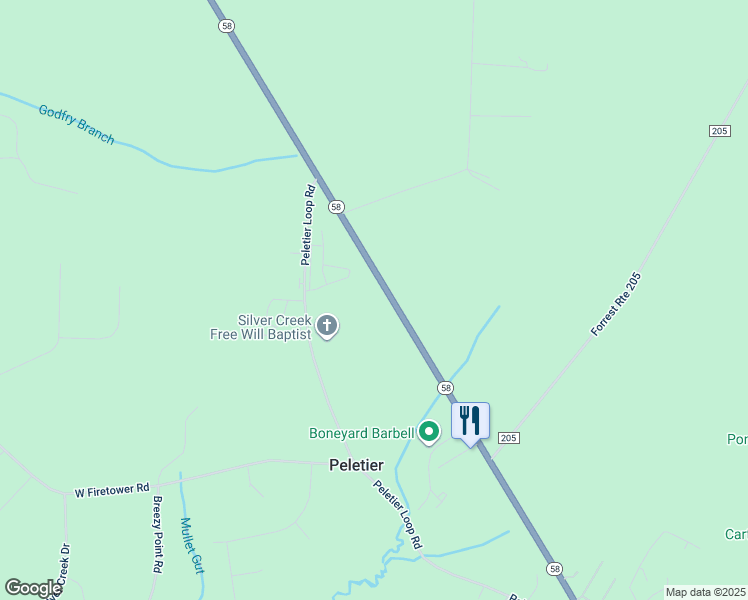 map of restaurants, bars, coffee shops, grocery stores, and more near in Peletier