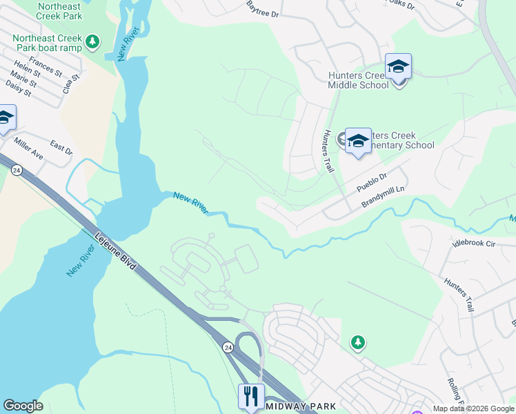 map of restaurants, bars, coffee shops, grocery stores, and more near 219 Mesa Lane in Jacksonville