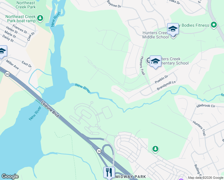 map of restaurants, bars, coffee shops, grocery stores, and more near 219 Mesa Lane in Jacksonville