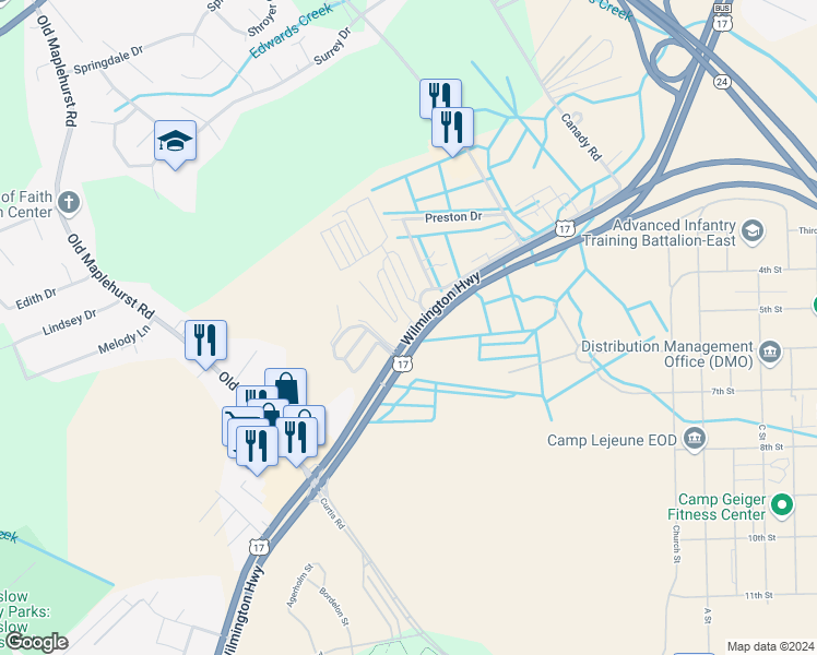 map of restaurants, bars, coffee shops, grocery stores, and more near 1850 U.S. 17 in Jacksonville