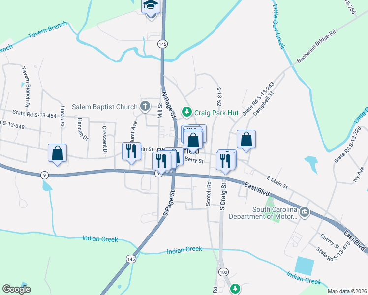 map of restaurants, bars, coffee shops, grocery stores, and more near 206 North Page Street in Chesterfield