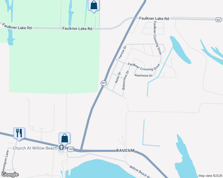 map of restaurants, bars, coffee shops, grocery stores, and more near 1002 Aster Drive in North Little Rock
