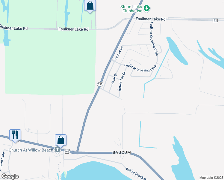 map of restaurants, bars, coffee shops, grocery stores, and more near 1002 Aster Drive in North Little Rock