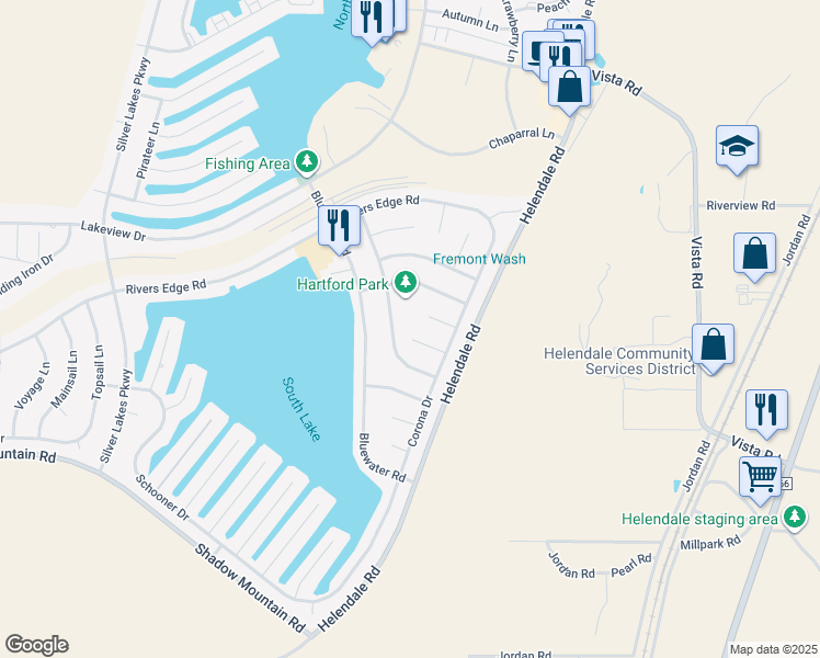 map of restaurants, bars, coffee shops, grocery stores, and more near 14784 Kent Lane in Helendale