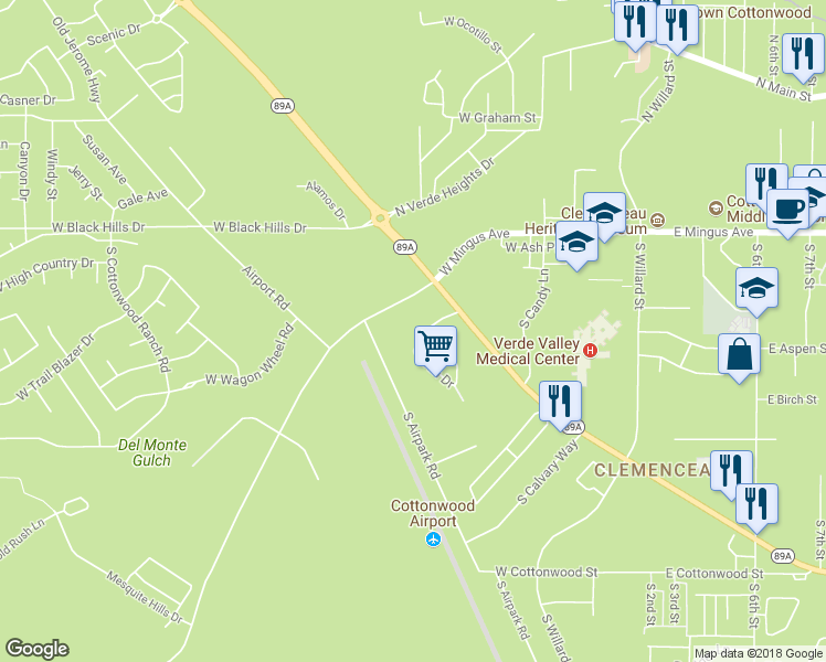 map of restaurants, bars, coffee shops, grocery stores, and more near 794 Justin Dr in Cottonwood