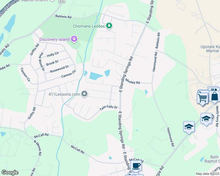map of restaurants, bars, coffee shops, grocery stores, and more near 102 Clear Lake Drive in Simpsonville