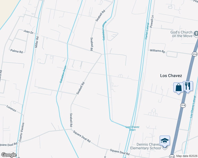 map of restaurants, bars, coffee shops, grocery stores, and more near 61 Seabell Road in Belen