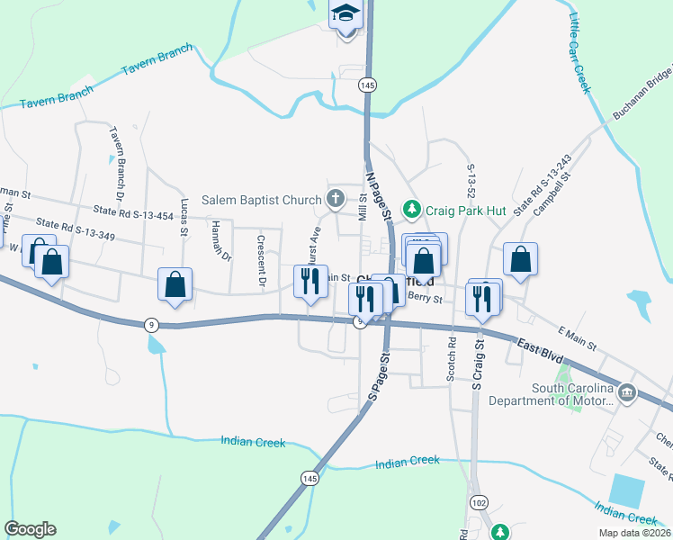 map of restaurants, bars, coffee shops, grocery stores, and more near 306 West Main Street in Chesterfield