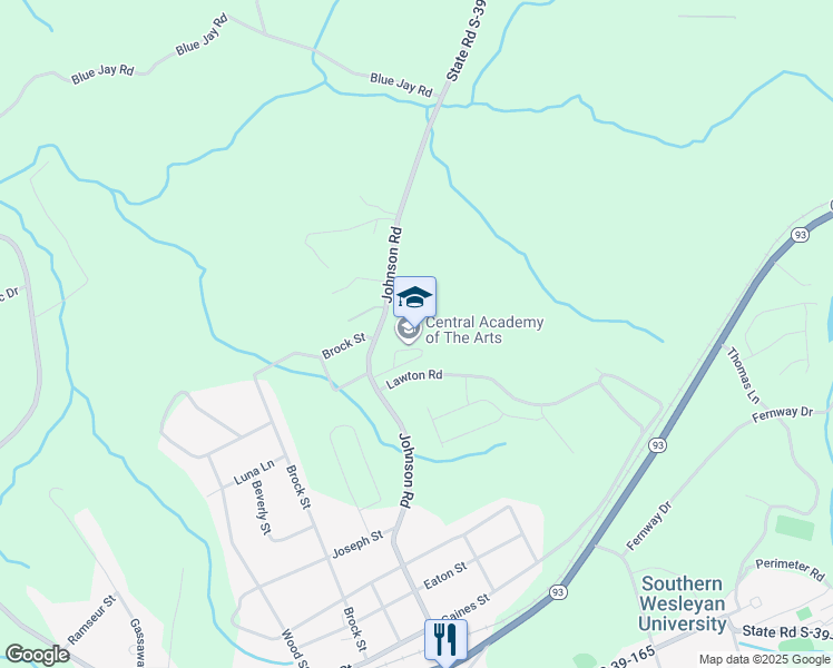 map of restaurants, bars, coffee shops, grocery stores, and more near 608 Johnson Road in Central