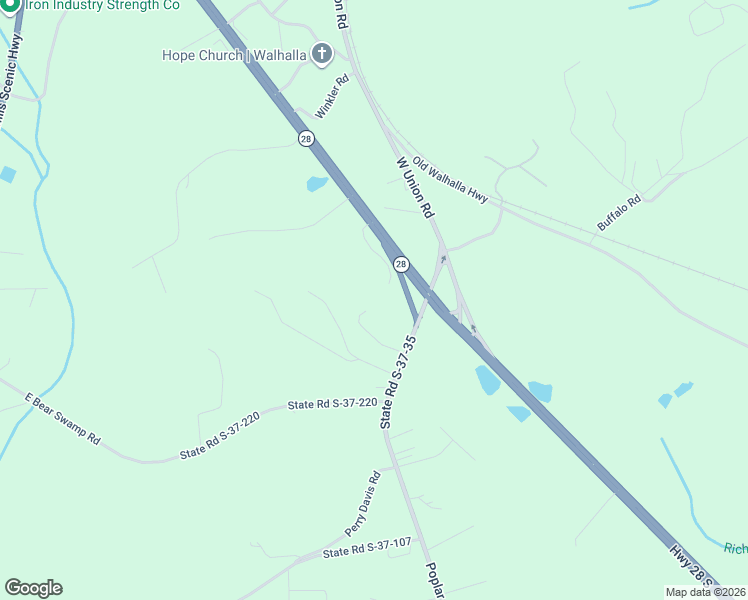 map of restaurants, bars, coffee shops, grocery stores, and more near 115 Buxton Drive in Walhalla