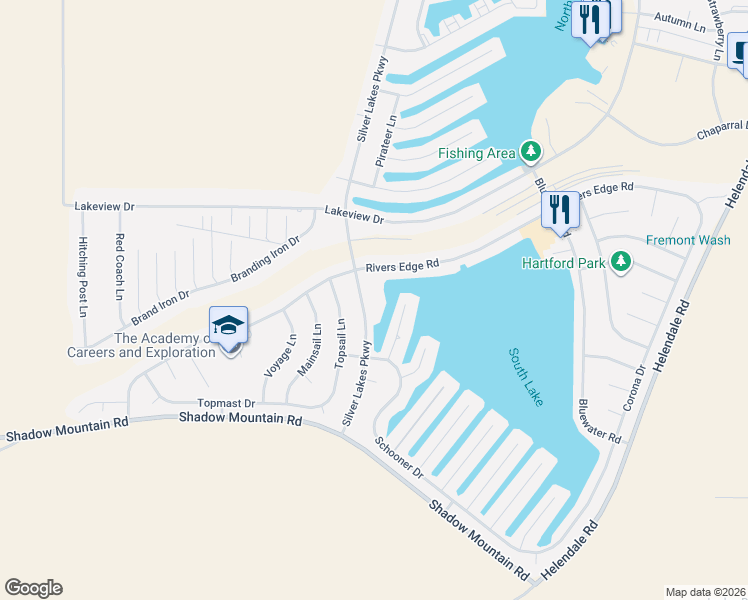 map of restaurants, bars, coffee shops, grocery stores, and more near Silver Lakes Parkway in Helendale