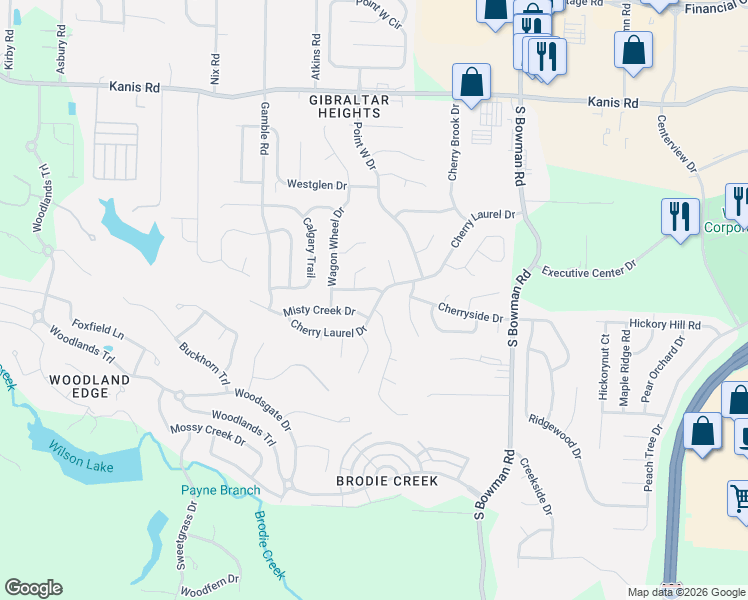 map of restaurants, bars, coffee shops, grocery stores, and more near 12504 Woodbury Drive in Little Rock