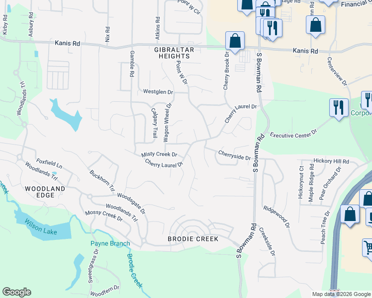 map of restaurants, bars, coffee shops, grocery stores, and more near 12504 Woodbury Drive in Little Rock