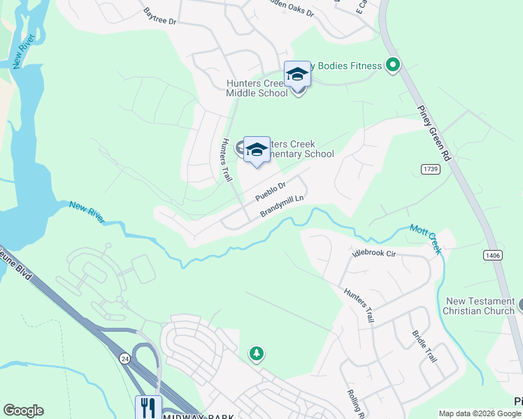 map of restaurants, bars, coffee shops, grocery stores, and more near 2037 Brandymill Lane in Jacksonville