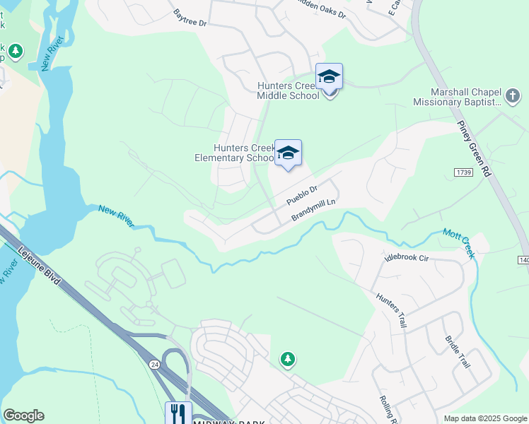 map of restaurants, bars, coffee shops, grocery stores, and more near 1091 West Pueblo Drive in Jacksonville