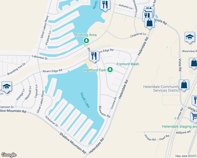 map of restaurants, bars, coffee shops, grocery stores, and more near 26688 Bluewater Road in Helendale
