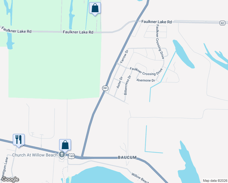 map of restaurants, bars, coffee shops, grocery stores, and more near 1002 Aster Drive in North Little Rock
