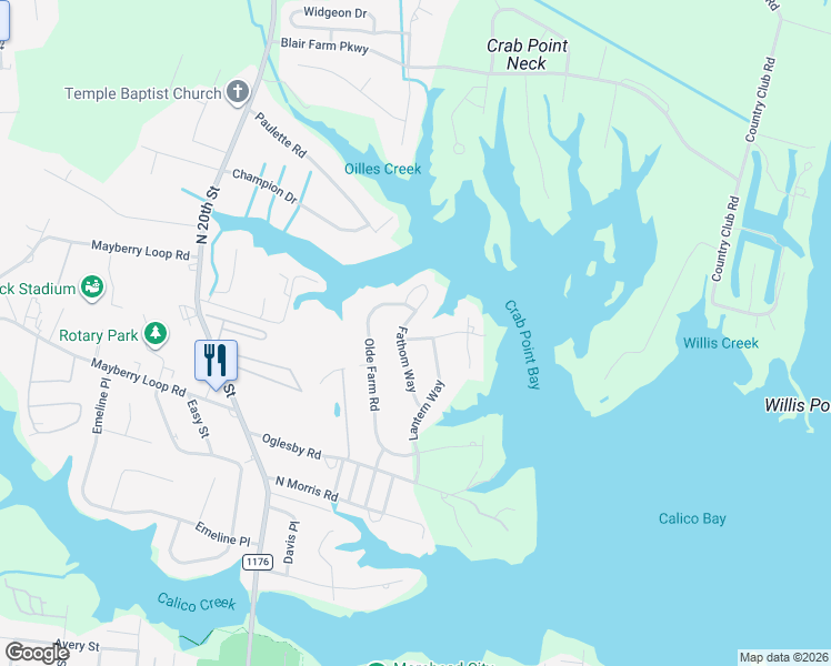 map of restaurants, bars, coffee shops, grocery stores, and more near 1405 Fathom Way in Morehead City