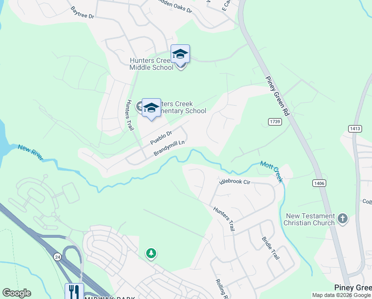 map of restaurants, bars, coffee shops, grocery stores, and more near 2164 Brandymill Lane in Jacksonville