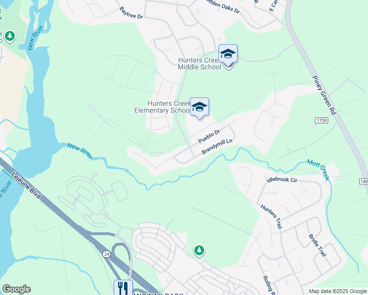 map of restaurants, bars, coffee shops, grocery stores, and more near 1097 West Pueblo Drive in Jacksonville