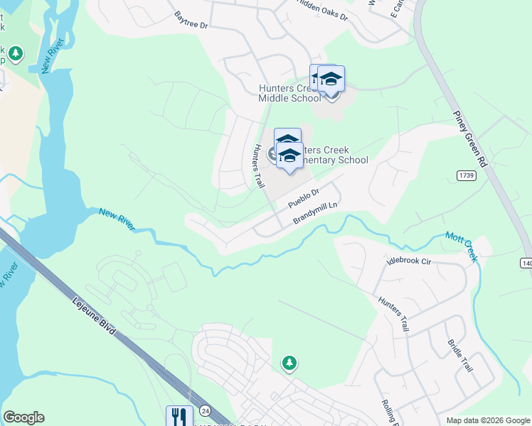 map of restaurants, bars, coffee shops, grocery stores, and more near 1101 Pueblo Drive in Jacksonville
