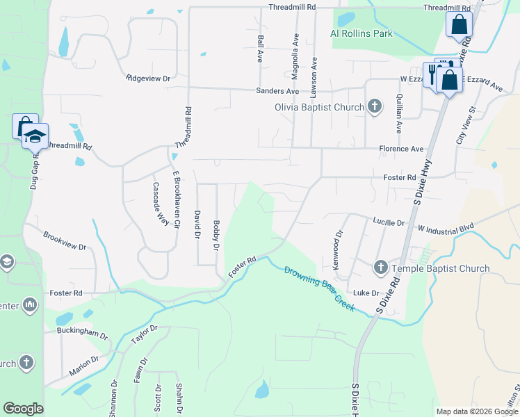 map of restaurants, bars, coffee shops, grocery stores, and more near 316 Foster Road in Dalton