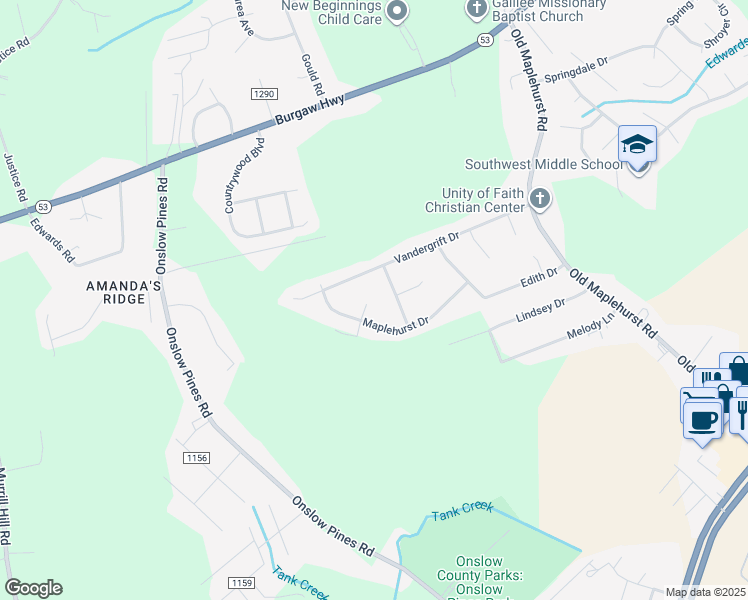 map of restaurants, bars, coffee shops, grocery stores, and more near 316 Birch Court in Jacksonville