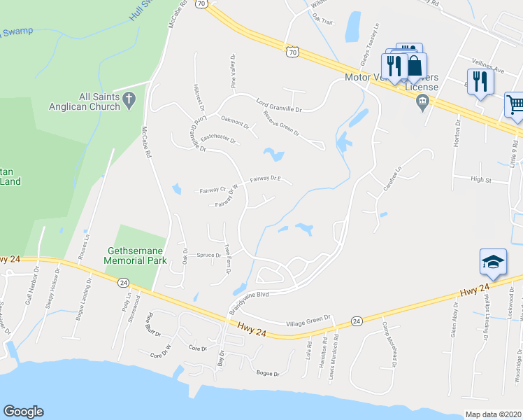 map of restaurants, bars, coffee shops, grocery stores, and more near 102 Beechwood Drive in Morehead City