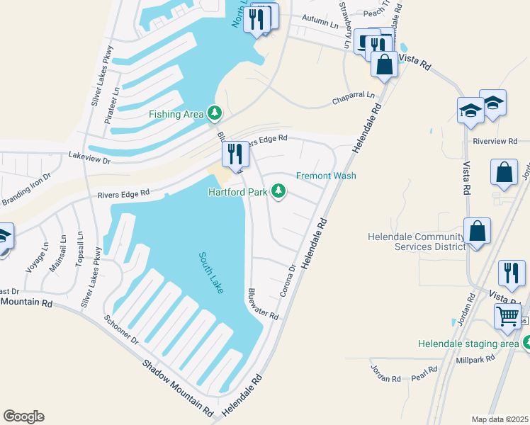 map of restaurants, bars, coffee shops, grocery stores, and more near 26696 Cumberland Lane in Helendale