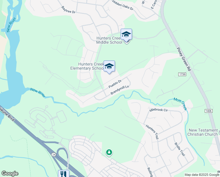 map of restaurants, bars, coffee shops, grocery stores, and more near 1108 Pueblo Drive in Jacksonville