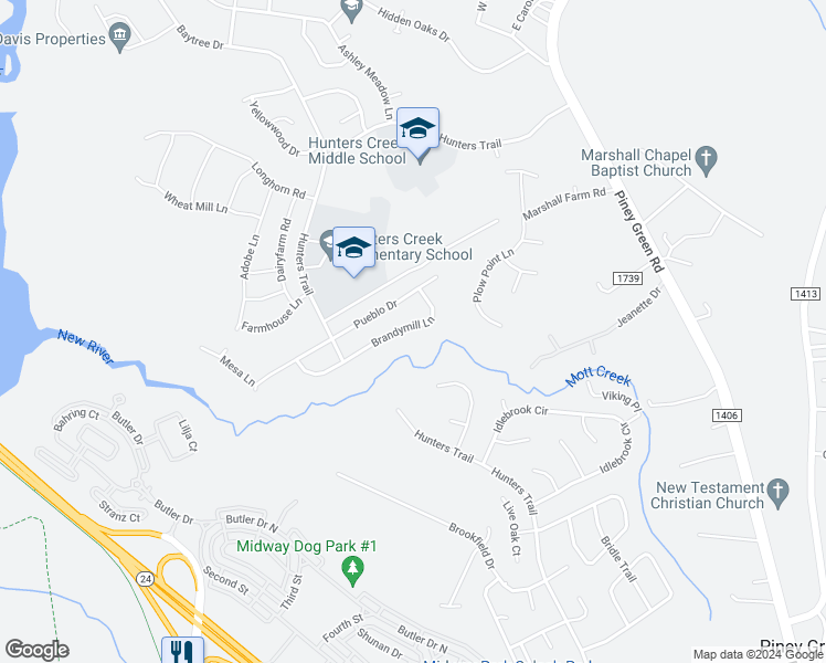 map of restaurants, bars, coffee shops, grocery stores, and more near 2164 Brandymill Lane in Jacksonville