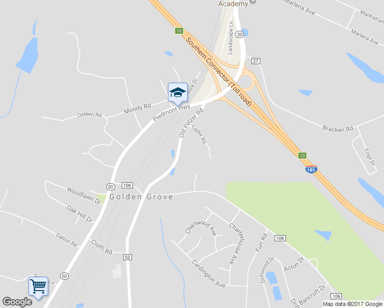 map of restaurants, bars, coffee shops, grocery stores, and more near 163 Old Pelzer Road in Piedmont