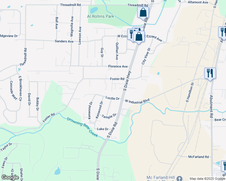 map of restaurants, bars, coffee shops, grocery stores, and more near 2113 Francis Drive in Dalton