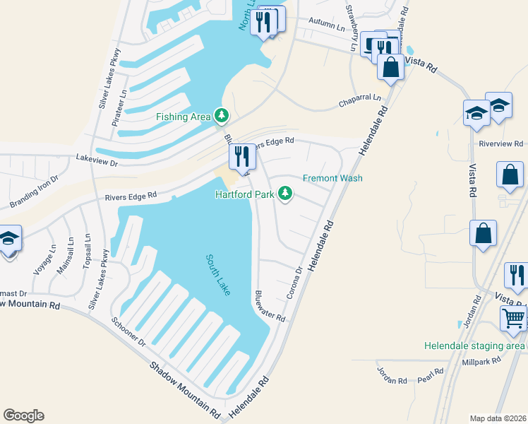 map of restaurants, bars, coffee shops, grocery stores, and more near 26706 Bluewater Road in Helendale