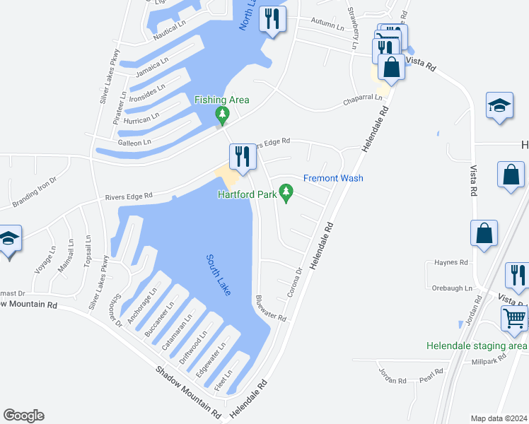 map of restaurants, bars, coffee shops, grocery stores, and more near 26701 Bluewater Road in Helendale