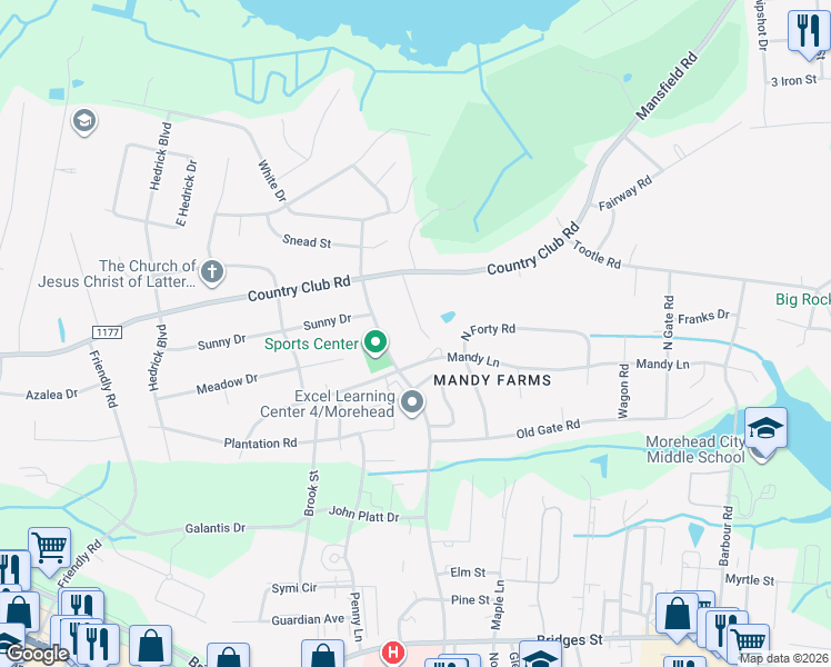 map of restaurants, bars, coffee shops, grocery stores, and more near 705 Country Club Court in Morehead City