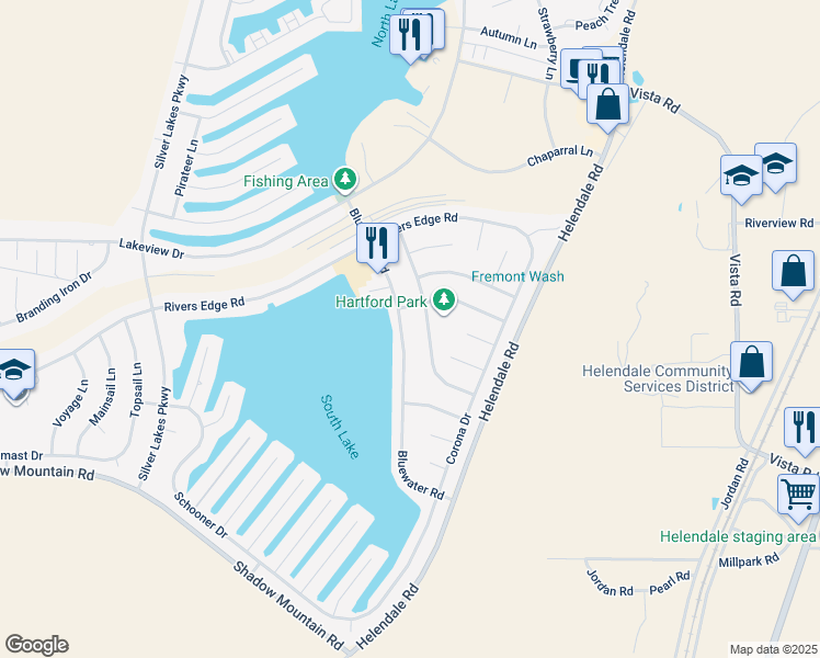 map of restaurants, bars, coffee shops, grocery stores, and more near 26701 Bluewater Road in Helendale