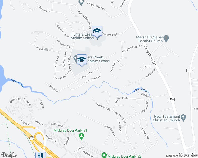 map of restaurants, bars, coffee shops, grocery stores, and more near 2196 Brandymill Lane in Jacksonville