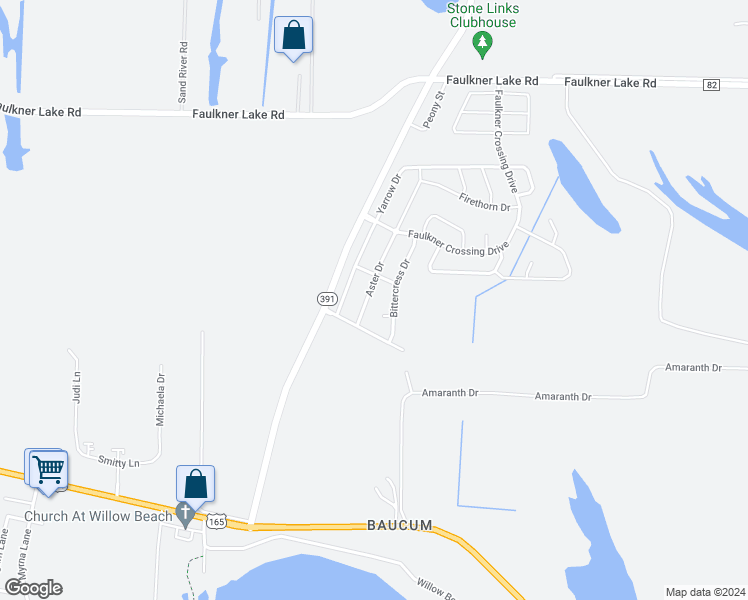 map of restaurants, bars, coffee shops, grocery stores, and more near 1002 Aster Drive in North Little Rock