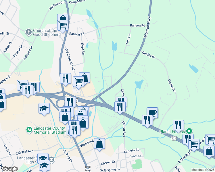 map of restaurants, bars, coffee shops, grocery stores, and more near 530 Dalton Ridge Drive in Lancaster