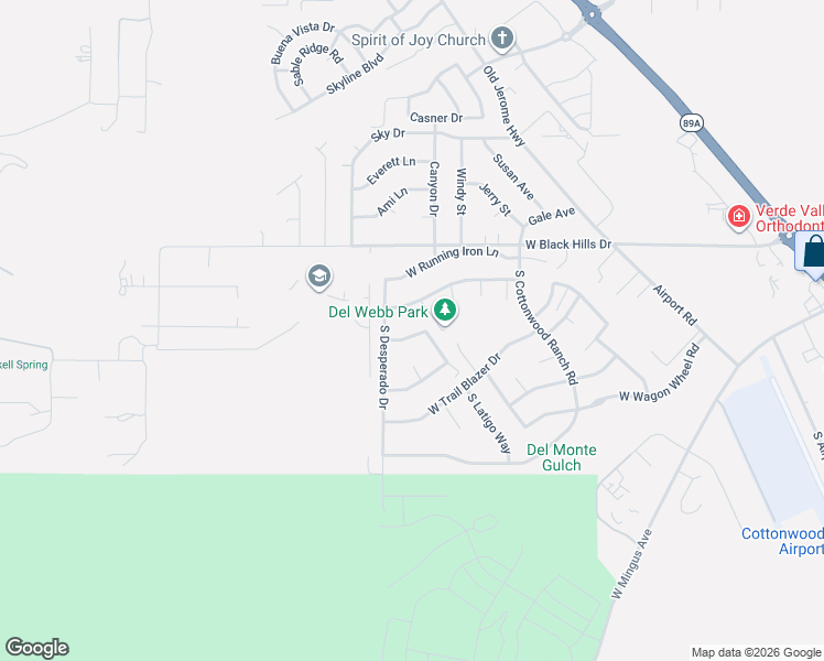 map of restaurants, bars, coffee shops, grocery stores, and more near 2250 West Roper Lane in Cottonwood