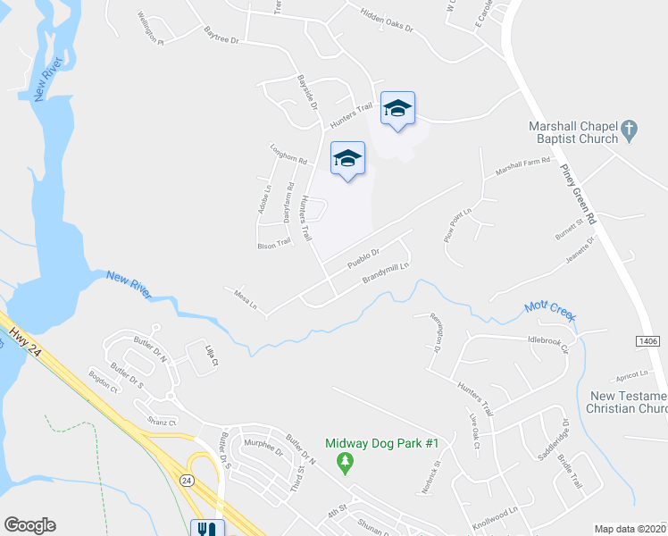 map of restaurants, bars, coffee shops, grocery stores, and more near 1103 Pueblo Drive in Jacksonville