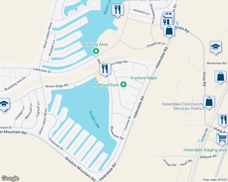 map of restaurants, bars, coffee shops, grocery stores, and more near 26709 Bluewater Road in Helendale